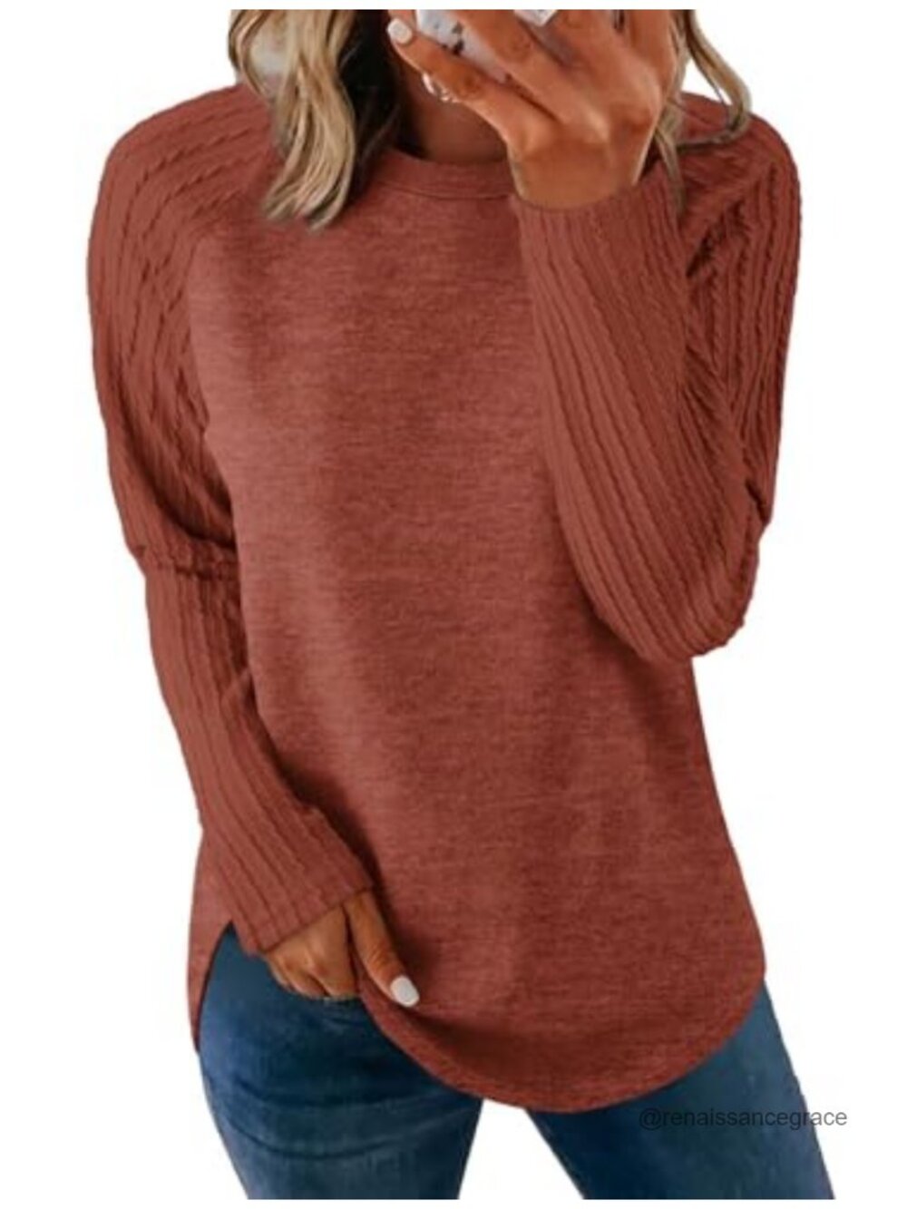 Womens Long Sleeve Crew Neck Tunic Sweatshirt Loose Fit Lightweight